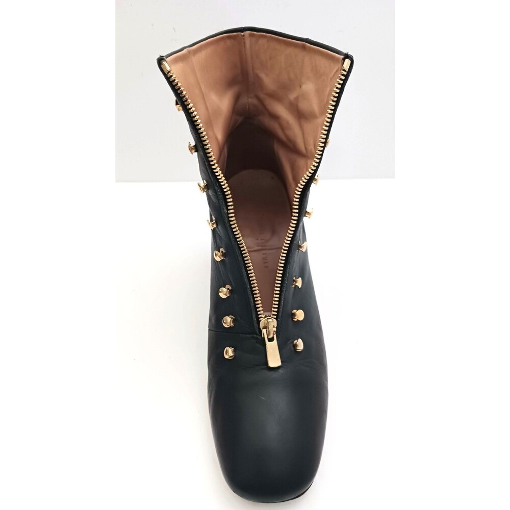 An Hour and A Shower Blk Leather Bootie Gold Studs Zipper Block Heel 40 US 9 - Picture 5 of 11